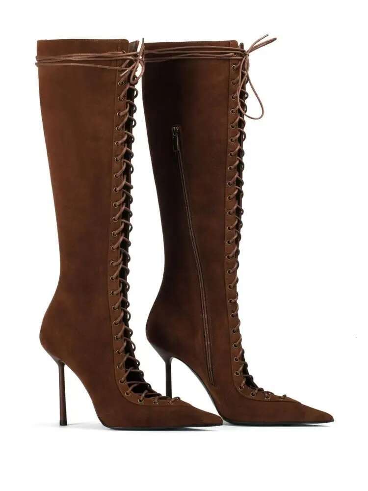 Spring/Summer New Lace Up Short Cool Side Zipper Banquet Slimming High Heels Sexy Knee Length Women's Boots
