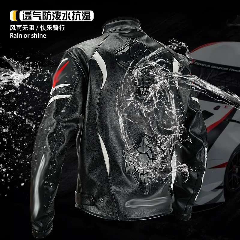 Waterproof and fall-proof leather jacket and trousers set, all-season motorcycle clothing, windshield and rain-proof, waterproof racing