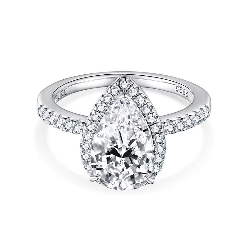 De 925 Silver Water Drop Moissanite Ring VVS Pear Shape Full Moissanite Ring 18K White Gold Plated 7*11mm Pear Moissanite Rings