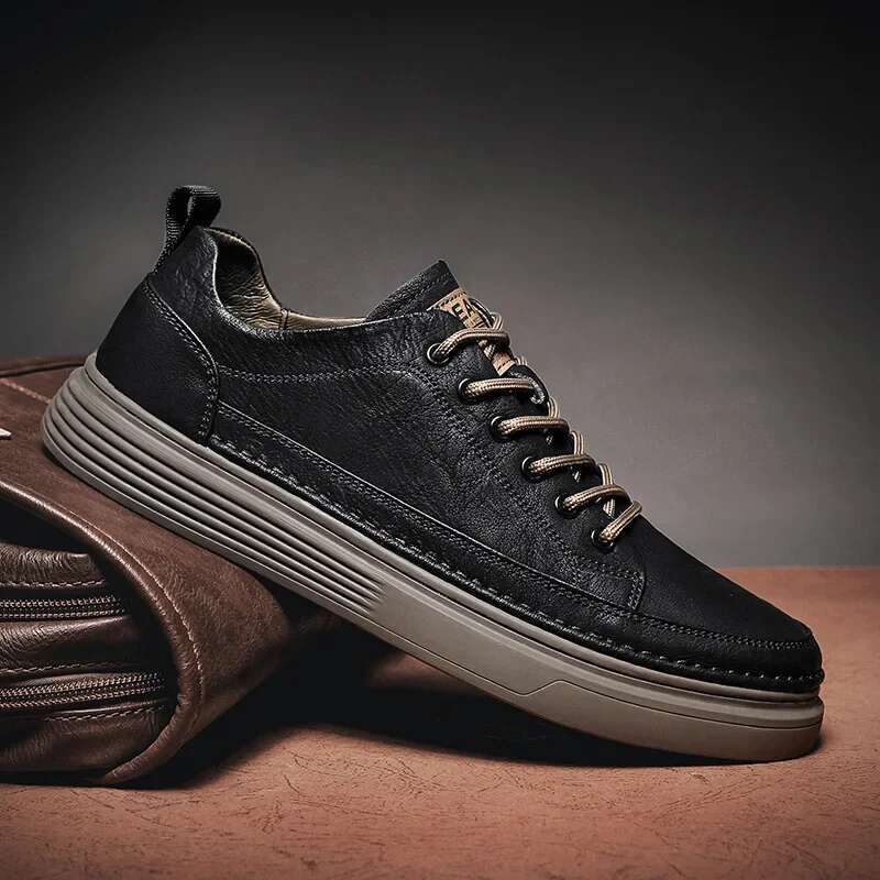 New Brand Men's Casual Leather Male Sneakers Comfortable Flat High End Fashion Lace Up Shoes For Men Tenis Mascuo