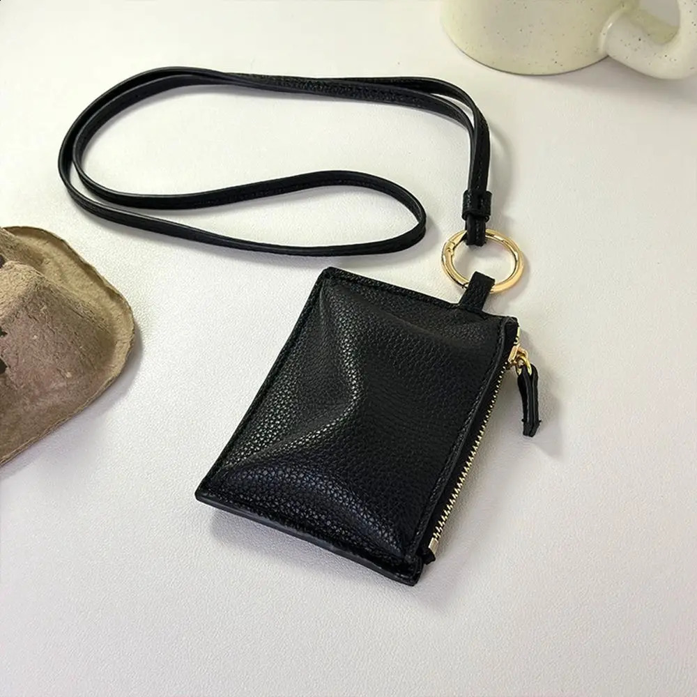 PU leather leopard print coin wallet shoulder bag pendant neck hanging rope wallet Korean solid color mini storage bag 250228