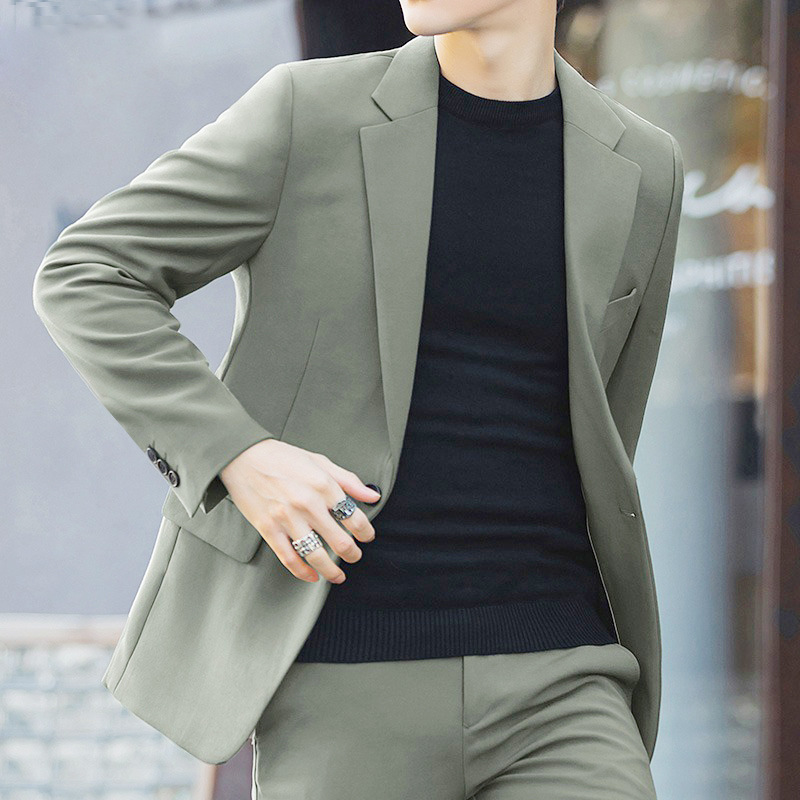 B228Stylish Men's Business Casual Suit Elegant Green Jacket with Anti-Iron Features and Youthful Design