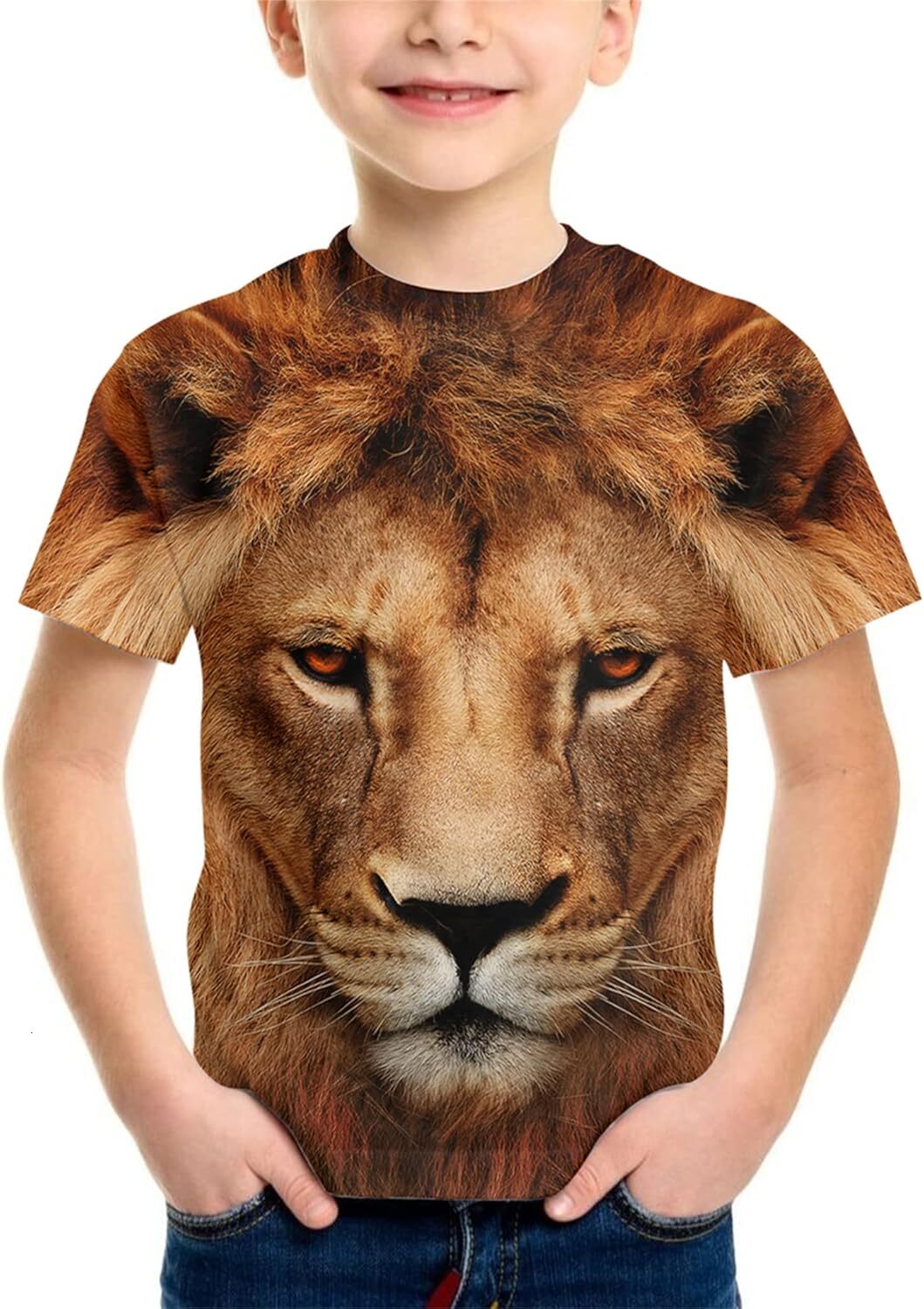 Mens T shirt Teens Boys Girls Shirts 3D Print Colorful Design Graphic Tee Shirt with Short Sleeve tee Casual tops summer clothes Lion pattern