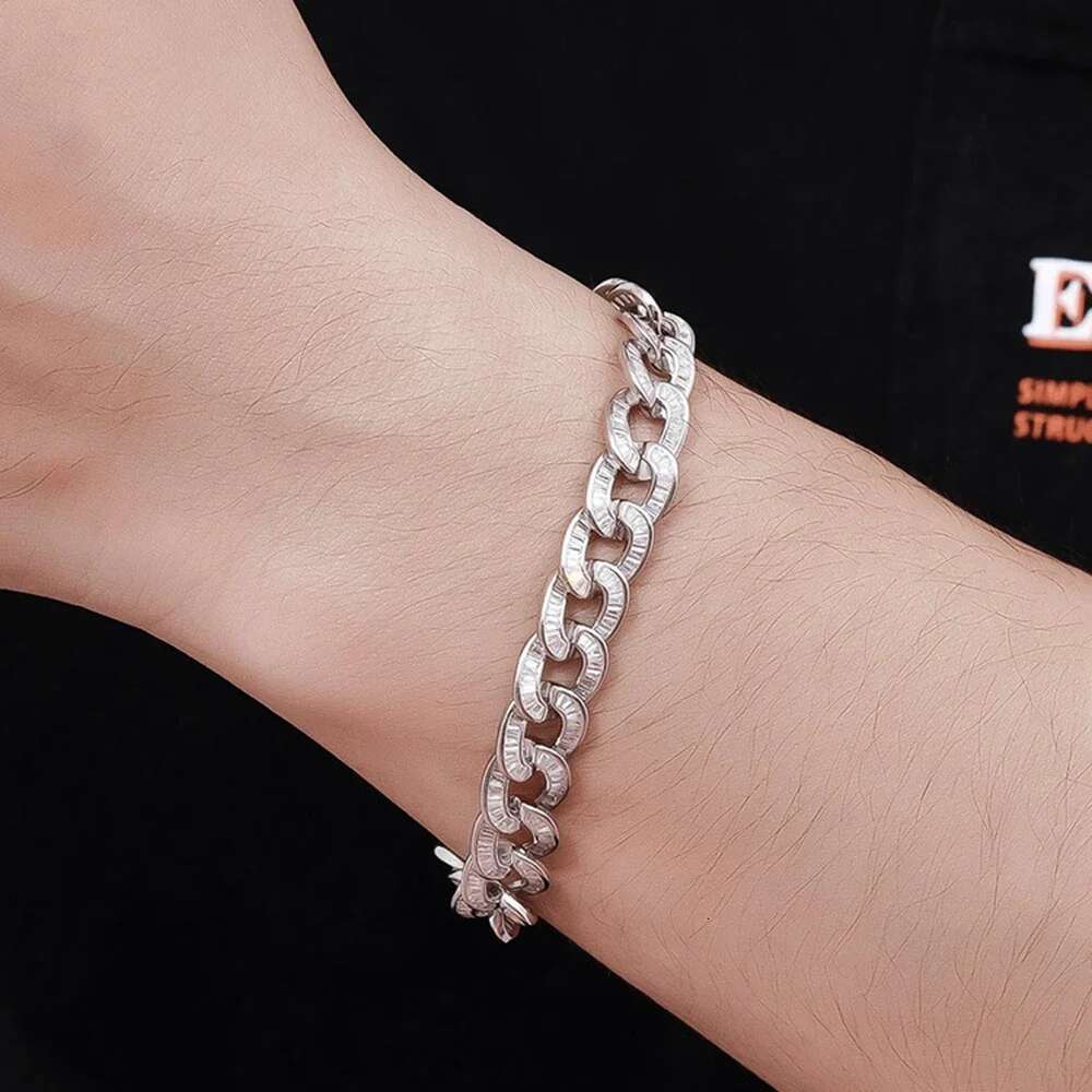 shop Hip Hop Rock Sterg Sier 10MM Simulated Moissanite Gemstone Cuban Chain Bracelet Fine Jewelry Wholesale
