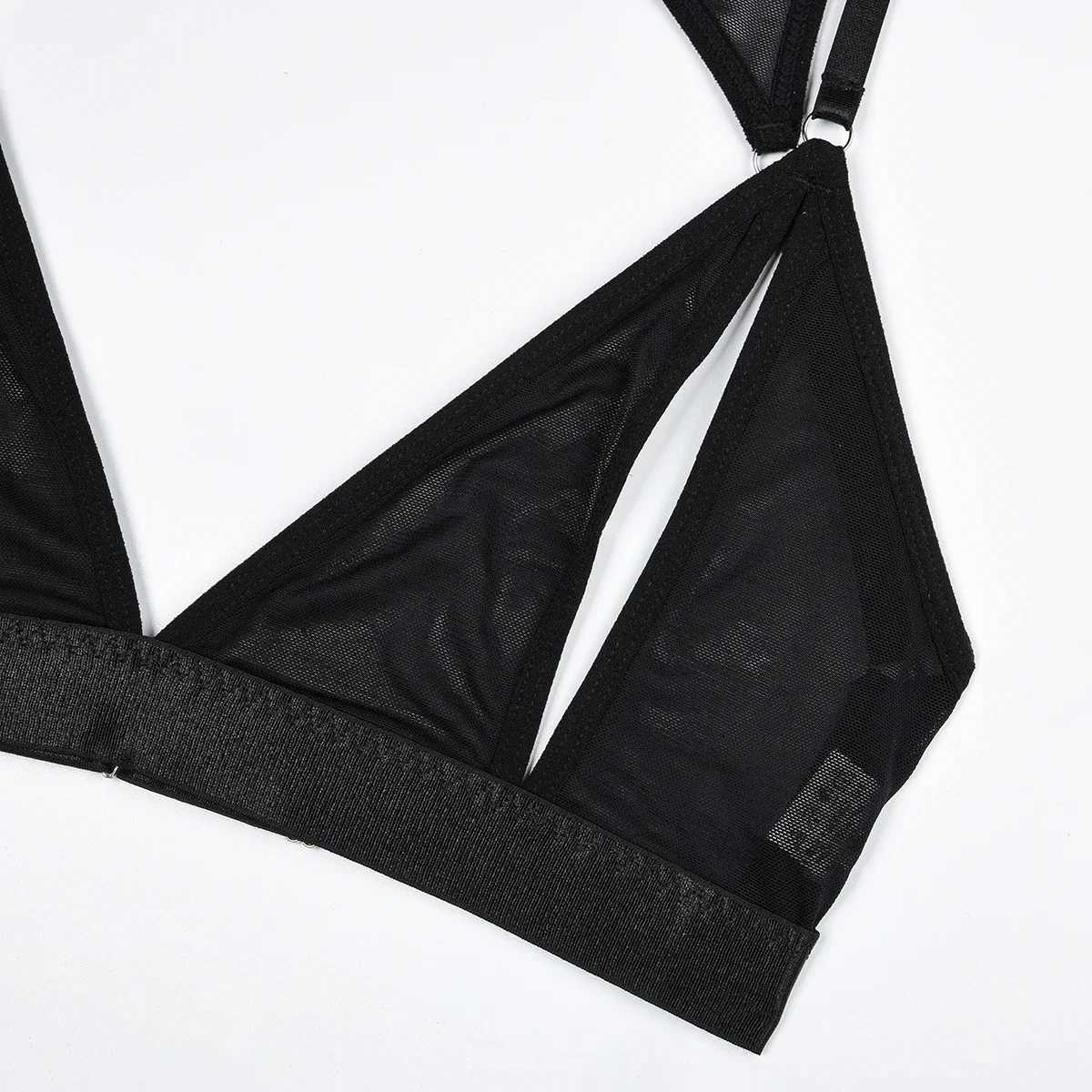 Ellolace Sensual Lingerie Open Bra Exotic Sets 4-Piece Sissy Crotchless Tulle Underwear Erotic Pron Fast Sets Fantasy OutfitsXJ250301
