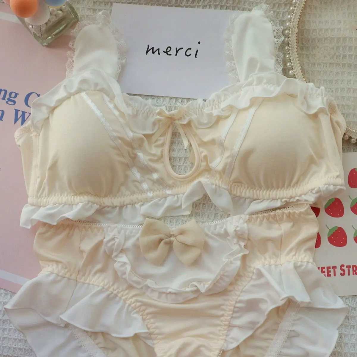Lolita Cute lingerie women Japanese Rabbit ears sweet girl small chest pull together no underwire bra setXJ250301