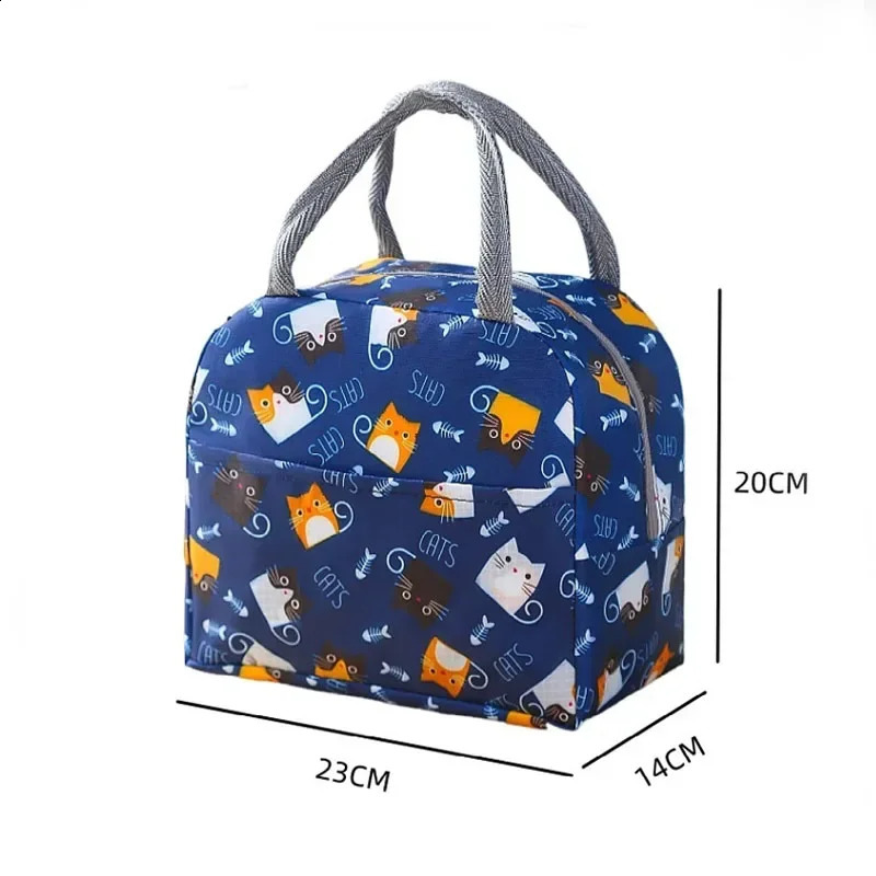 Insulated Lunch Bag with Flower Cat Pattern Waterproof Lunch Box Bag for School and Office Keep Your Food Fresh and Delicious 250228