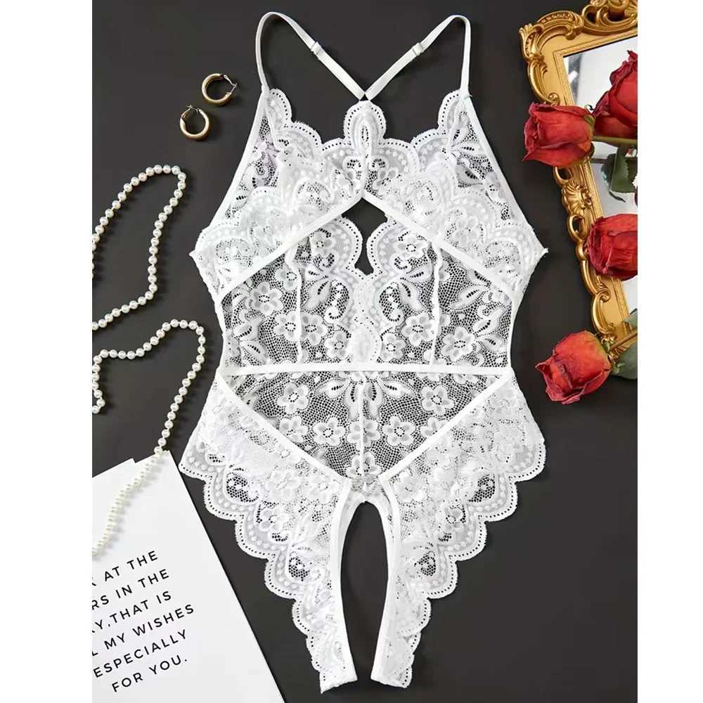 Sexy Lingerie Lace Transparent One Piece Bodysuit For Women Hollow Out Underwear Lace Up Teddy Erotic Lingerie Babydoll LeotardsXJ250301