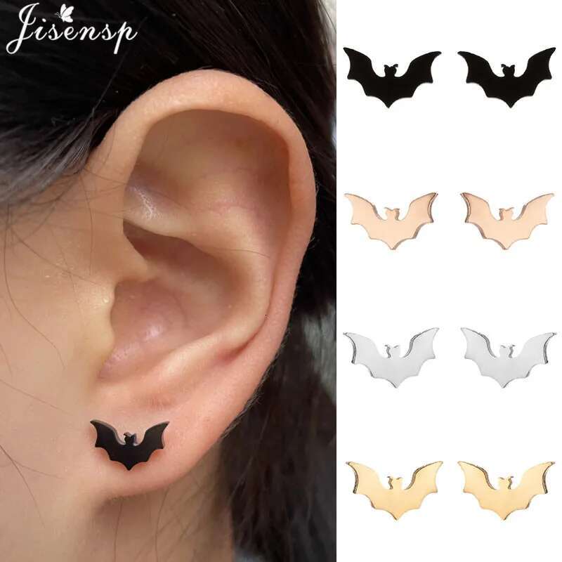 Punk Stainless Steel Stud Earrings for Women Men Funny Black Bat Earings Pendientes Piercing Jewelry Hiphop Halloween Gifts