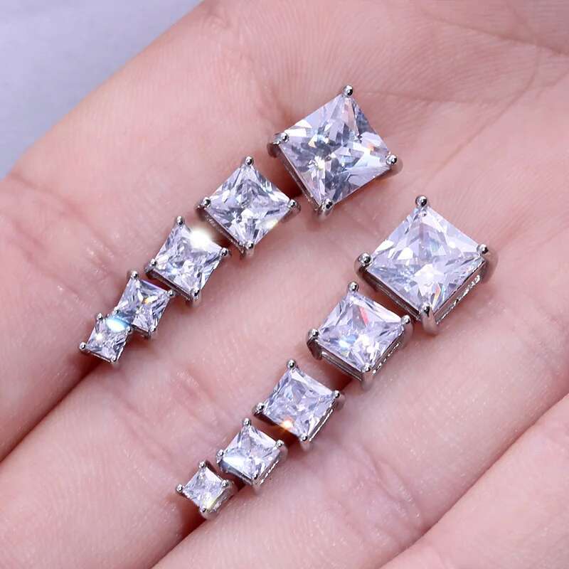 Huitan High Quality Stud Earrings Square Brilliant Cubic Zircon 5 Different Size Available Trendy Romantic Earring For Girl