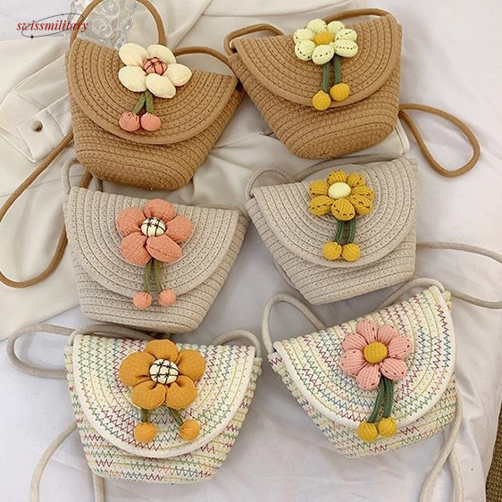 Summer small 2025 new straw bucket beach vacation bag, woven single shoulder crossbody women's bag #swissmilitary