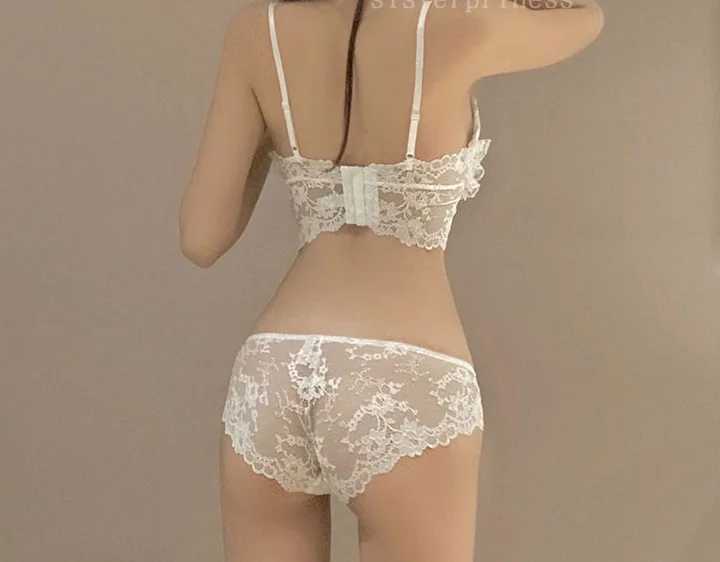 Wriufred Sexy Pure Desire Underwear Set Thin White Lace Underwear and Underpants Set Cute Stainless Steel Ring Girls Bra SetXJ250301