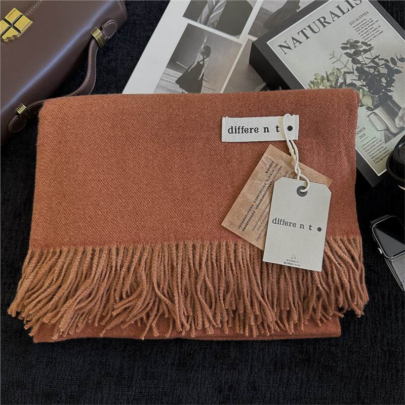 K021 Scarf women autumn and winter Korean style long versatile shawl high-grade imitation cashmere solid color thickened beige neck scarf