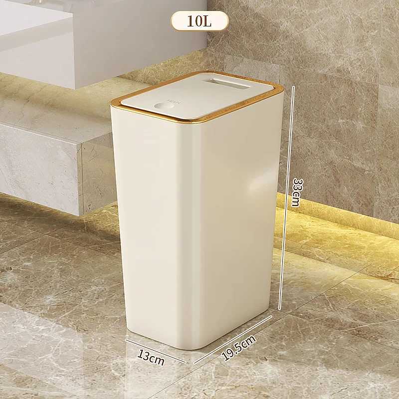 10L Smart Trash Can With One Button Up Lid High Looking Anti Odor Lidded High End Slit Paper Basket For The Toilets Y250301