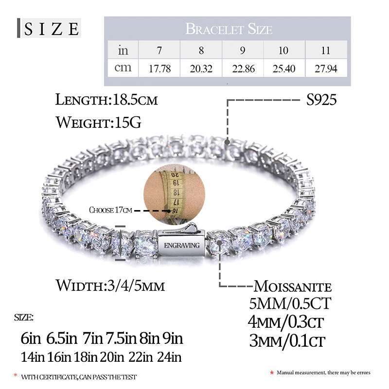 3mm-5mm Top Quality Sterg Sier Bracelet Tennis Chain Moissanite For Women Jewelry