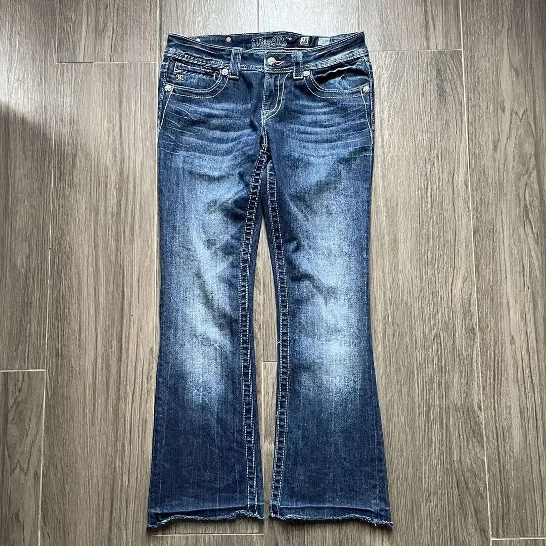 American Haruku Y2k Retro Washed Blue Patch Embroidered Jeans Women's Autumn Street Trend Hot Girl Fit Straight Pants