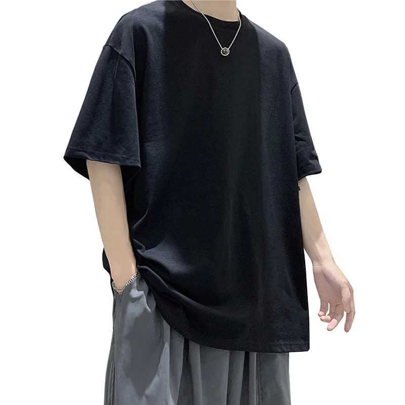 Oversized Summer Short Sleeve Mens T Shirt New Fashion Solid Color Loose O-Neck T Shirts Cotton Hip Hop Streetwear Top TeesT250307