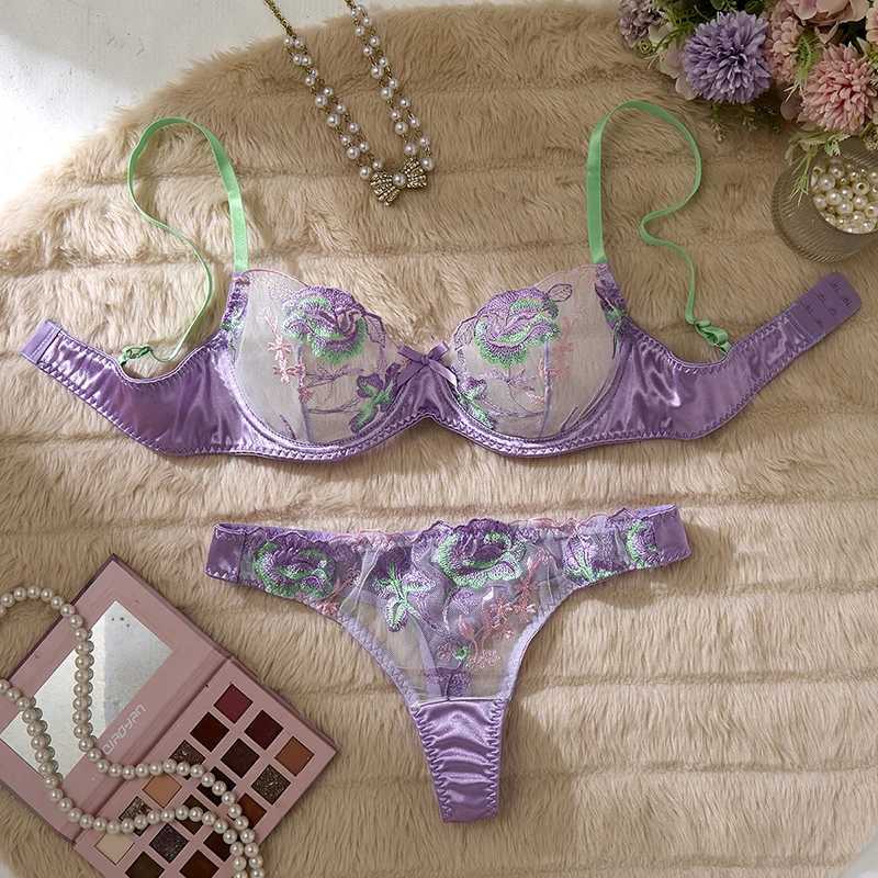Womens Lingerie Purple Embroidery Lace Underwear Sexy Girl Bra Set See Through Lingerie Fancy Mesh Underwear Lingerie Ultra SexyXJ250301