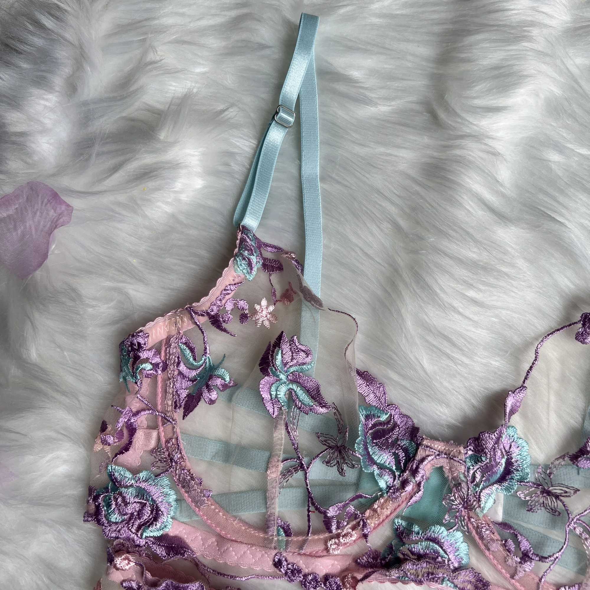 Ellolace Fairy lingerie floral transparent lingerie ruffle pendant close fitting exquisite lingerieXJ250301