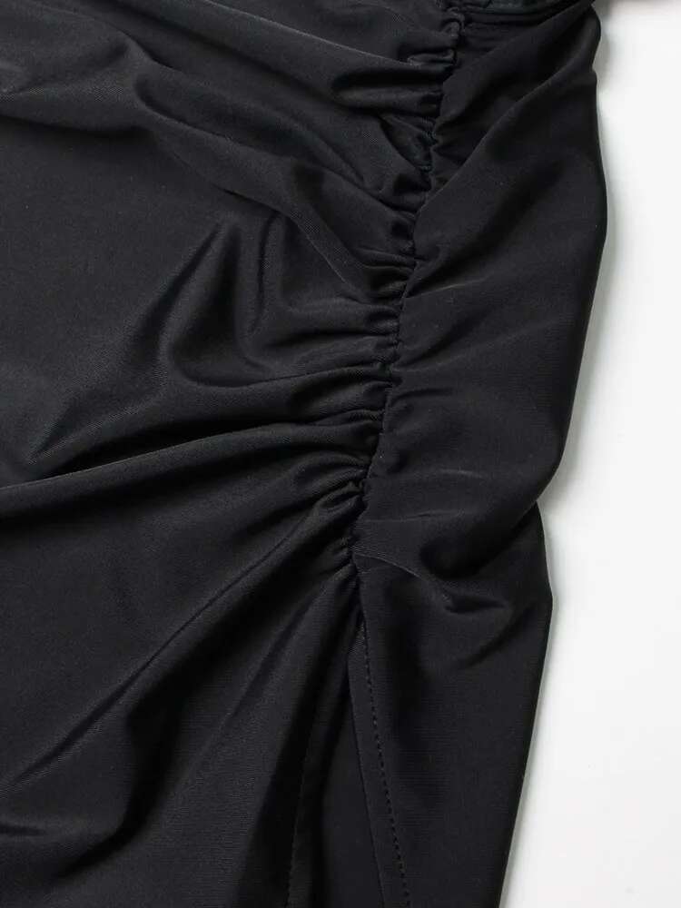 Solid Irregular Spliced Bowknot Dresses For Women Diagonal Collar One Shoulder Temperament Dress Female Fashion New
