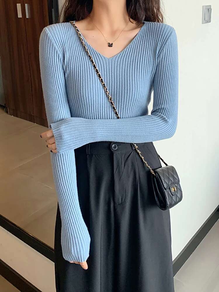 2024 Basic B-neck Solid Autumn Winter Pullover Women Female Knitted Ribbed Slim Long Sleeve Badycon High Quality Sweater