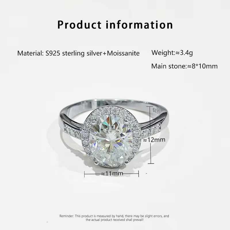 Luxury Pigeon Egg Full Moissanite 3CT VVS D Color 925 Sterling Silver Moissanite Women Engagement Wedding Ring