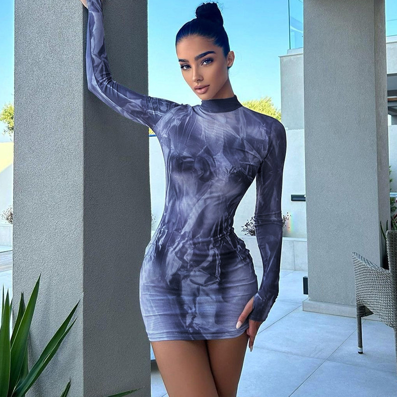 Women's New Summer New Product Fashionable Printed Slimming Round Neck Long Sleeve Hip Wrapped Dress For Women