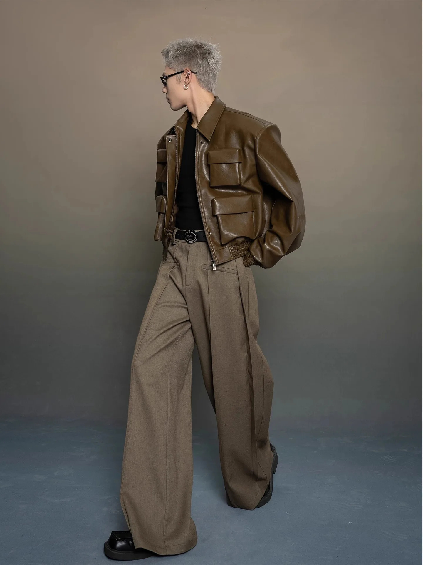 Korean silhouette sense leather jacket mens spring and autumn loose casual versatile jacket tops 250228