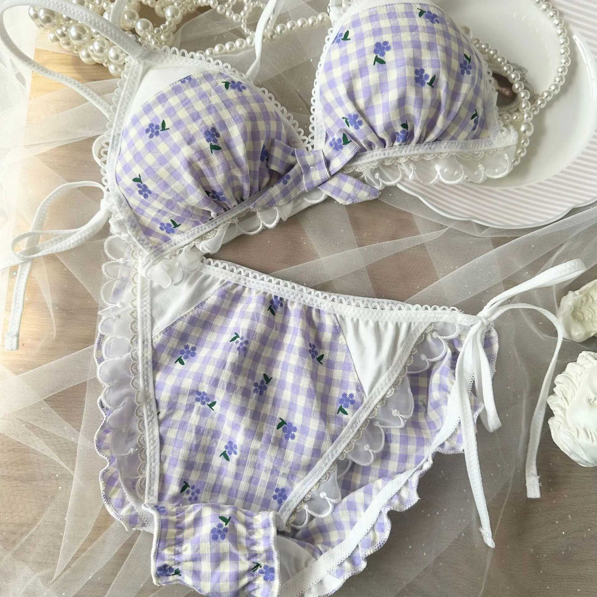 Cute bra and panty set seamless fresh lingerie briefs sweet lolita big show small chest soft girl brassiere cutton my melodyXJ250301