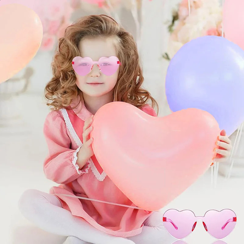 12-100Pcs Kids Heart Shaped Sunglasses Party Favors Birthday Children Heart Sun Glasses Rimless Candy Colorful Girls Boys Gifts 250221