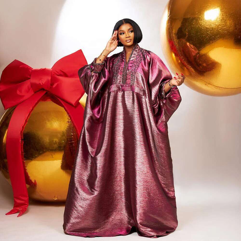 Fashion Turkey Woman Elegant 2025 V-Neck Rhies For Church Boubou African Dresses