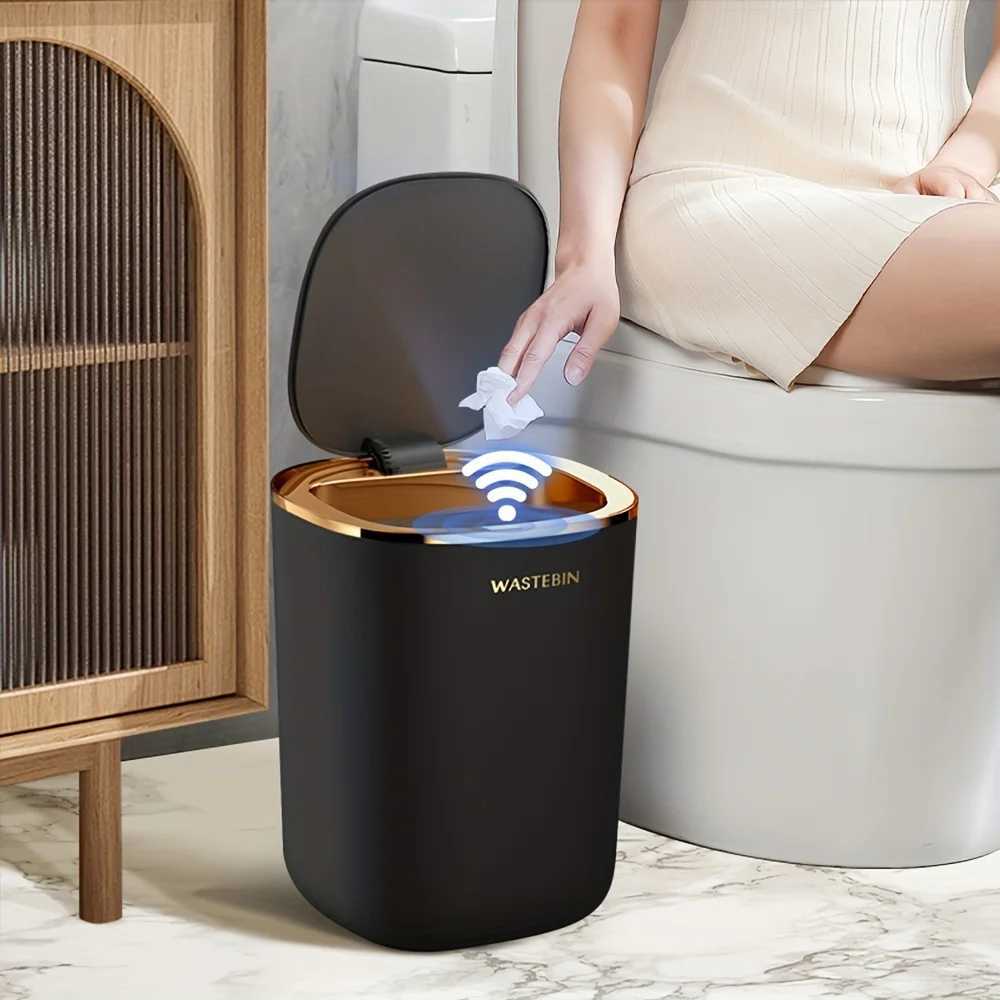 Bathroom Smart Sensor Trash Can 12L Luxury Garbage Bucket Autatic Trash Bin For kitchen Toilet Wastebasket Smart He Y250301
