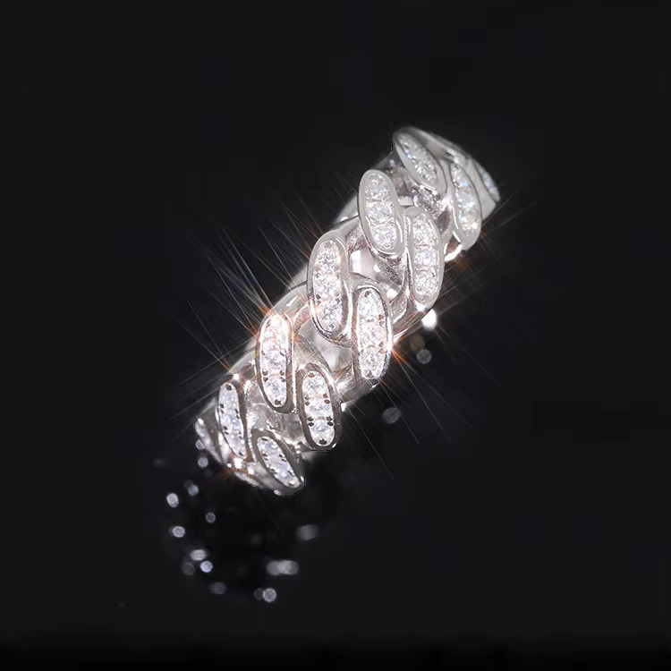 Hip Hop Jewelry Mossanite Sterg Sier Hot Sale Single Row VVS Dia Moissanite Cuban Ring for Men