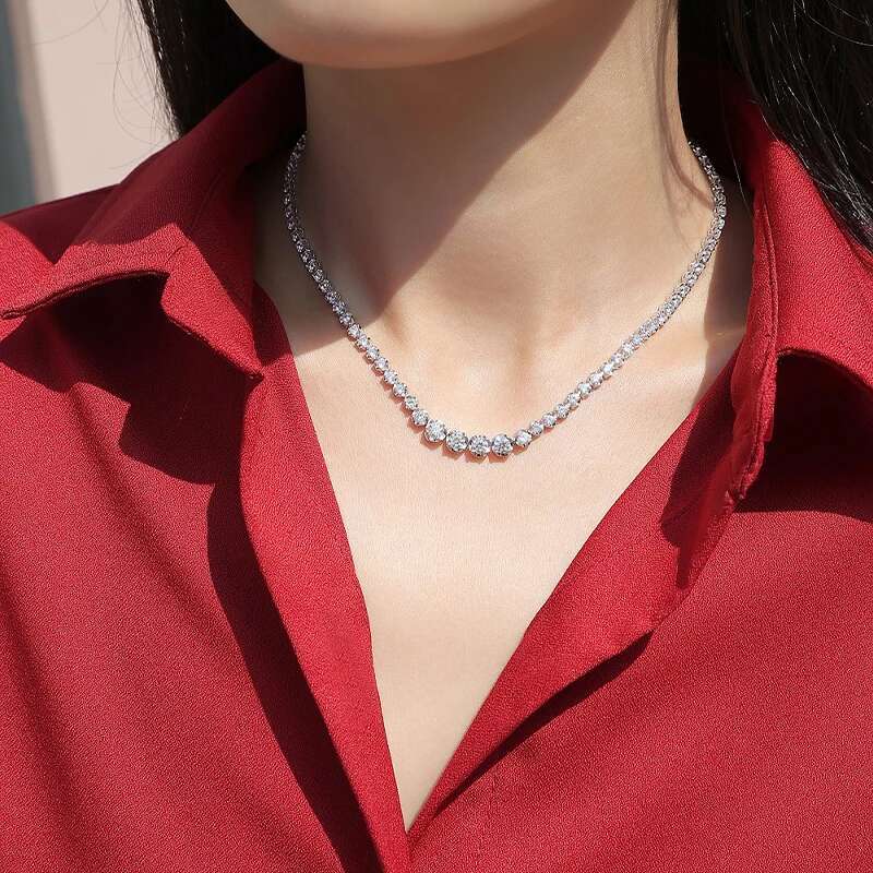 Moissanite Necklace, Sterg Sier & Gold Plated, Tennis Collarbone Chain, Women's And Men's, Couple Style, Val