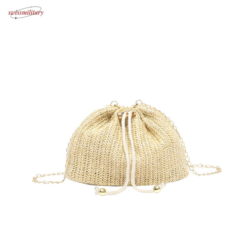 Straw woven for women 2025 new niche design summer crossbody vacation beach bucket bag #swissmilitary