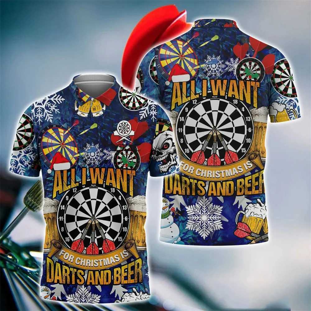 Men's T-Shirts Mens Polo T-shirt Fashion Printed 3D Dart Turntable T-shirt Hip Hop Harajuku Street Clothing Oversized Collar Short Sleeve Shirt J