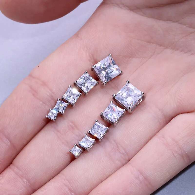 Huitan High Quality Stud Earrings Square Brilliant Cubic Zircon 5 Different Size Available Trendy Romantic Earring For Girl