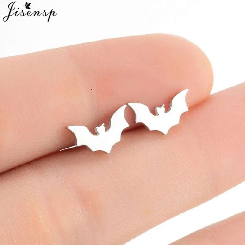 Punk Stainless Steel Stud Earrings for Women Men Funny Black Bat Earings Pendientes Piercing Jewelry Hiphop Halloween Gifts