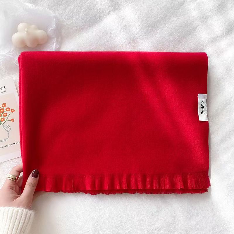 T204 solid color scarf women's tassel cashmere winter air conditioning shawl Korean version of the warm neck scarf