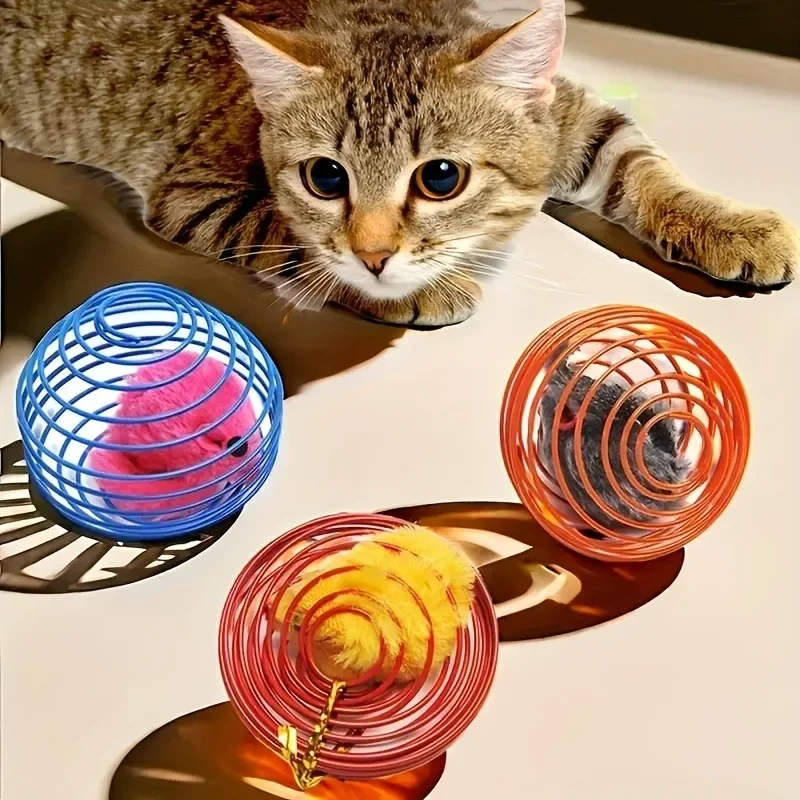 1Pc Funny Cat Toy Stretchable Kitten Springs Toys Interactive Rolling Cat Balls Pet Supplies Random Color