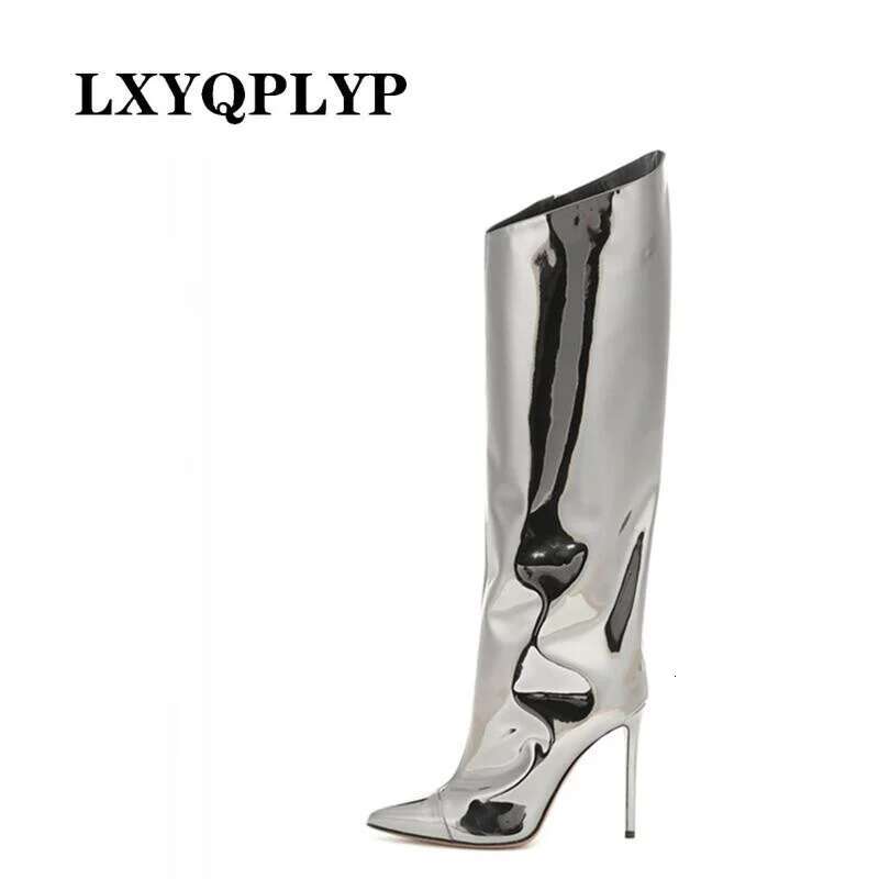 Thigh Candy Color Mirror Leather Knee Heels Stilettos Runway Shoes For Women High Heel Boots