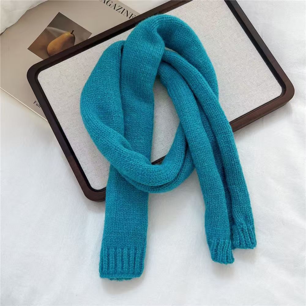 T205 Korean niche design solid color narrow scarf women autumn and winter wear fashionable long versatile wool knitted scarf trend