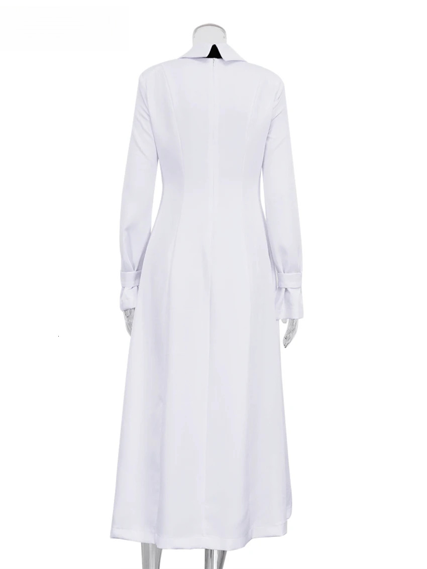 Clacive Fashion Slim White Office Casual Lapel Long Sleeve Ankle Length Dress Elegant Classic Slit Dresses For Women 2024