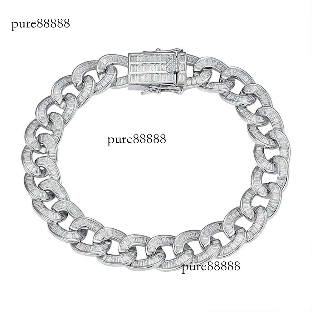 shop Hip Hop Rock Sterg Sier 10MM Simulated Moissanite Gemstone Cuban Chain Bracelet Fine Jewelry Wholesale