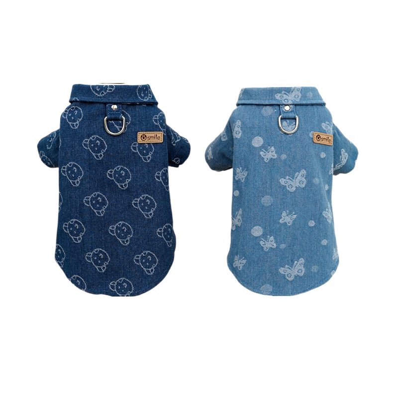 Dog Jean Jacket, Blue Denim Lapel Vest Coat T-Shirt Costume Fashionable and Handsome Girl Boy kitten Dogs Puppy Clothes for Small Medium Dogs Cats 3XL