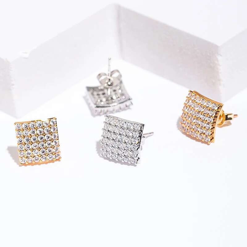 Unique Korean Square Stud Earring with Dazzg Full Crystal Inlay Trendy Elegant Temperament Charm Women Earrings