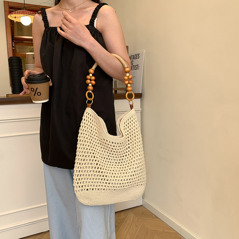 New Chinese woven for women in summer 2025, one shoulder vacation beach bag, artistic hollow tote bag #swissmilitary