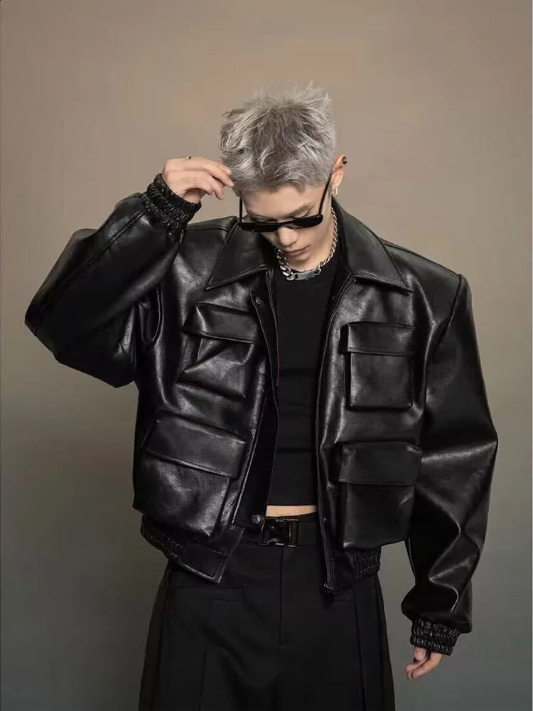 Korean silhouette sense leather jacket mens spring and autumn loose casual versatile jacket tops 250228