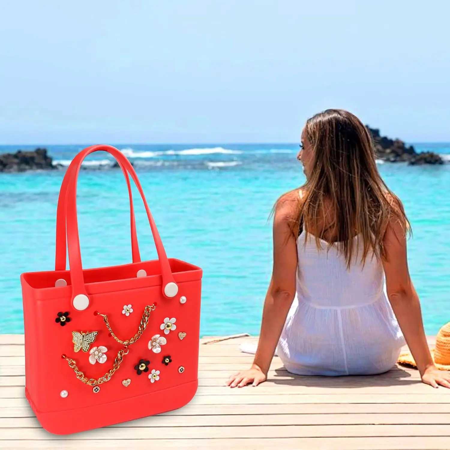 20 Pcs Charms for Bogg BagPearls and Flowers for Bogg Bag Accessories Charms Cpatible with Simply Southern Beach Ba Y250228