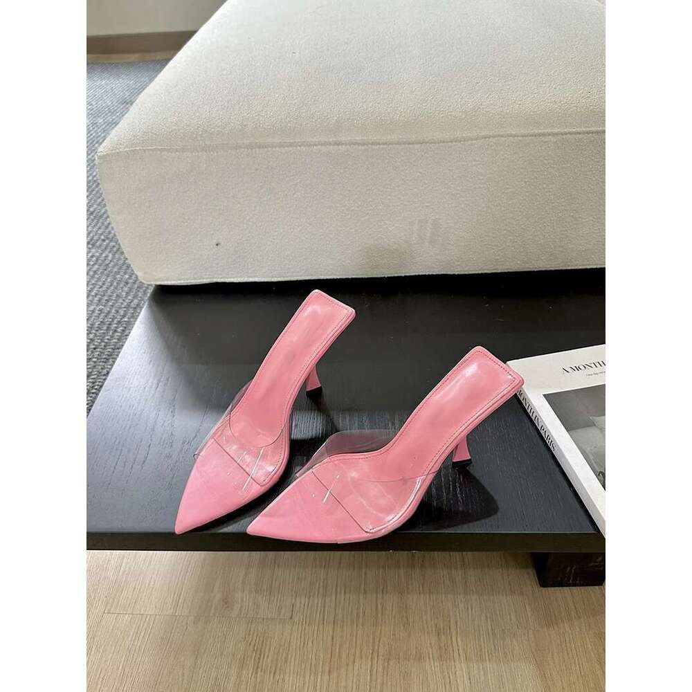 NoveltyPVC Transparent Sandals Pointed High Elegant Comfortable Summer Slim Heel Slippers Party Mules Shoe